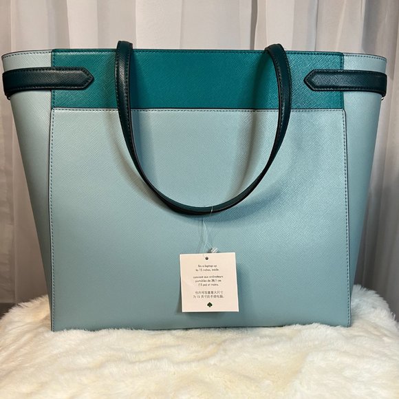 Kate Spade Staci Colorblock Large Laptop Tote Frosted Spearmint Multi - Picture 4 of 11
